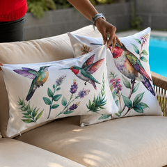 Funda de Cojín Estampada Colibríes Cuadrada