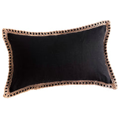 Funda de Cojín Negro Rústico Lino Yute Rectangular