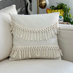 Funda Cojín Boho Tipo Macrame Crudo Curva Cuadrada