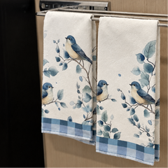 Set 2 Paños Cocina Pajaritos Turquesa | Amplios 45x70cms cu