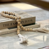 Cuentas Madera Natural Con Borlas De Algodón Crudo