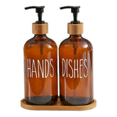 Set dispensador jabón y lavalozas ámbar + bandeja