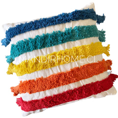 ¡Queda 1! Funda de Cojín Boho Líneas Arcoiris Multicolor Borlas Cuadrado