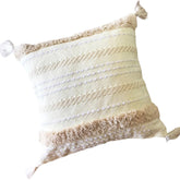 Funda de Cojín Boho Crudo Aplicaciones Líneas Borlas Cuadrada