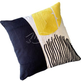 Funda de Cojín Bordado Amarillo Negro Abstracto Cuadrado