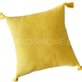 Funda de Cojín Simple Amarillo Mostaza Borlas Cuadrada