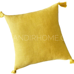 Funda de Cojín Simple Amarillo Mostaza Borlas Cuadrada