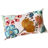 Funda de Cojín Bordado Flores Primavera Pastel Fondo Blanco Rectangular