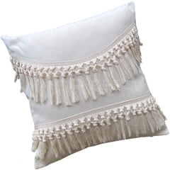 Funda Cojín Boho Tipo Macrame Crudo Curva Cuadrada