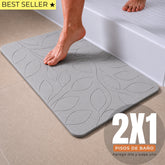 Alfombra de baño de diatomita Gris Hojitas secado rápido 60x40 cm | Antibacterial y original