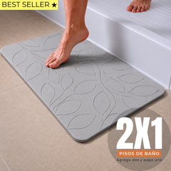 Alfombra de baño de diatomita Gris Hojitas secado rápido 60x40 cm | Antibacterial y original
