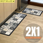 Set Alfombras de Cocina Mosaico Gris Antideslizante y Absorbente | Anticharcos y Lavables
