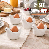 Set de 4 Hueveras de Cerámica Gallina Blanca | Porta Huevos para Desayunos Saludables y Bonitos