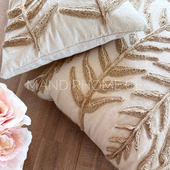 Funda de Cojín Natural Rústico Yute Hoja Alargada Cuadrada