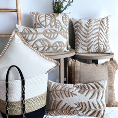 Funda de Cojín Natural Rústico Yute Hoja Alargada Cuadrada