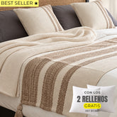 Set piecera Siena beige 210x70 + 2 fundas de cojín + rellenos gratis