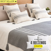 Set piecera marsella gris 210x70 + 4 fundas de cojín + rellenos gratis