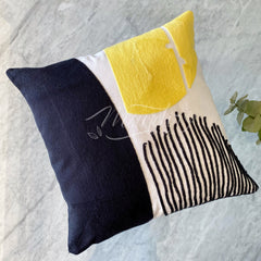 Funda de Cojín Bordado Amarillo Negro Abstracto Cuadrado