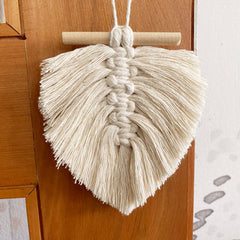 Colgante Barrita Madera Crudo Hoja Macramé 12cms