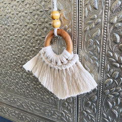 Colgante Argolla Madera Crudo Macramé 13cms