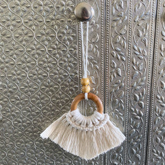 Colgante Argolla Madera Crudo Macramé 13cms