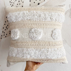 Funda de Cojín Jacinta Tres Pompones Premium Crudo Cuadrada