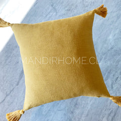 Funda de Cojín Lino Rústico Mostaza Cuadrado