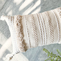 Funda de Cojín Boho Crudo Aplicaciones Líneas Borlas Rectangular