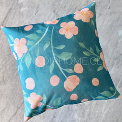 ¡Quedan 1! Funda de Cojín Estampada Acuarela Turquesa Menta Flores Botón Cuadrada