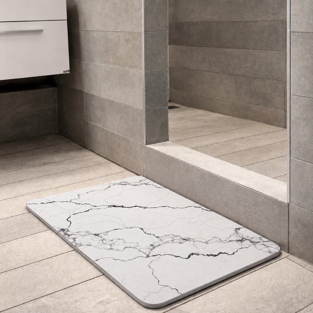 Alfombra de baño de diatomita Carrara secado rápido 60x40 cm | Antibacterial y original - Mandir Home
