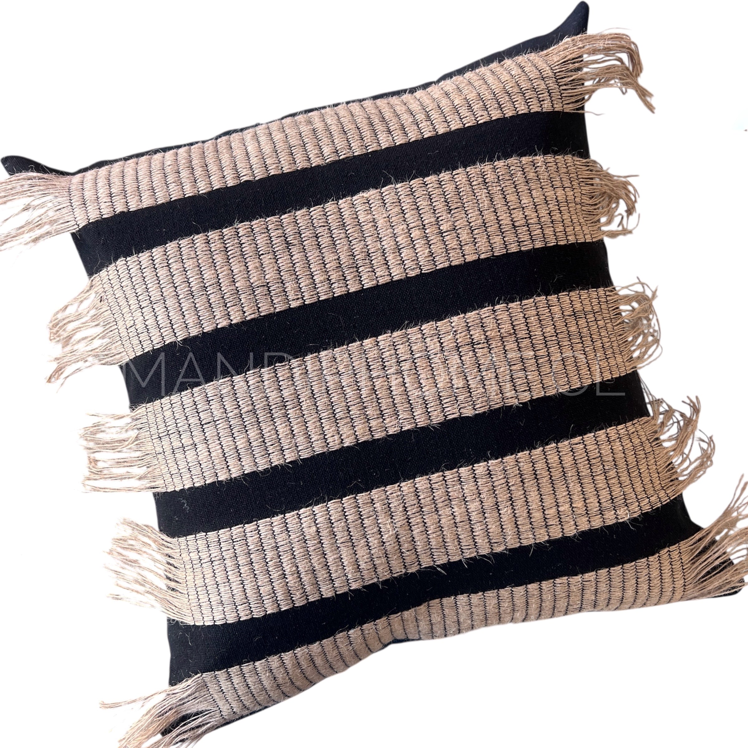 Funda Bohemia Franja Negro y Yute Cuadrada
