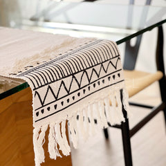 Camino de Mesa Boho Crudo y Negro 180x35cms