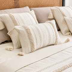 Set piecera líneal boho cruda 210x70 + 4 cojines con rellenos gratis - Mandir Home