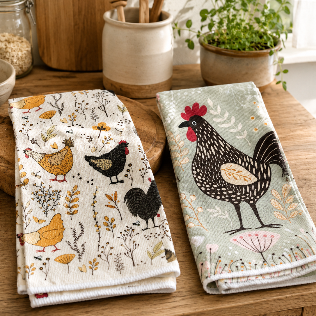 Set 2 Paños Cocina Gallinas Micrifibra