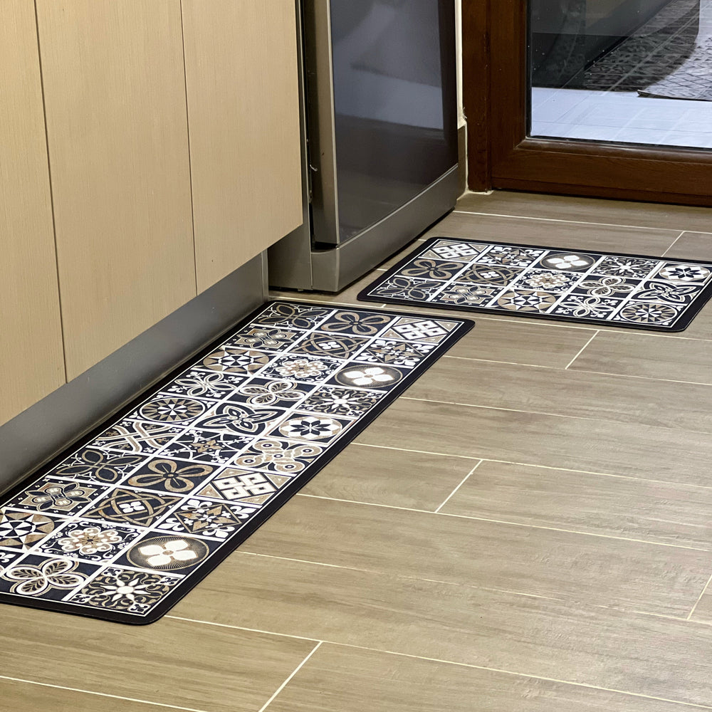 Set Alfombras de Cocina Mosaico Beige Antideslizante y Absorbente | Anticharcos y Lavables - Mandir Home