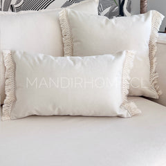 ¡Queda 1! Funda de Cojín Natural Lino Crudo Macramé Lateral 45x45cms