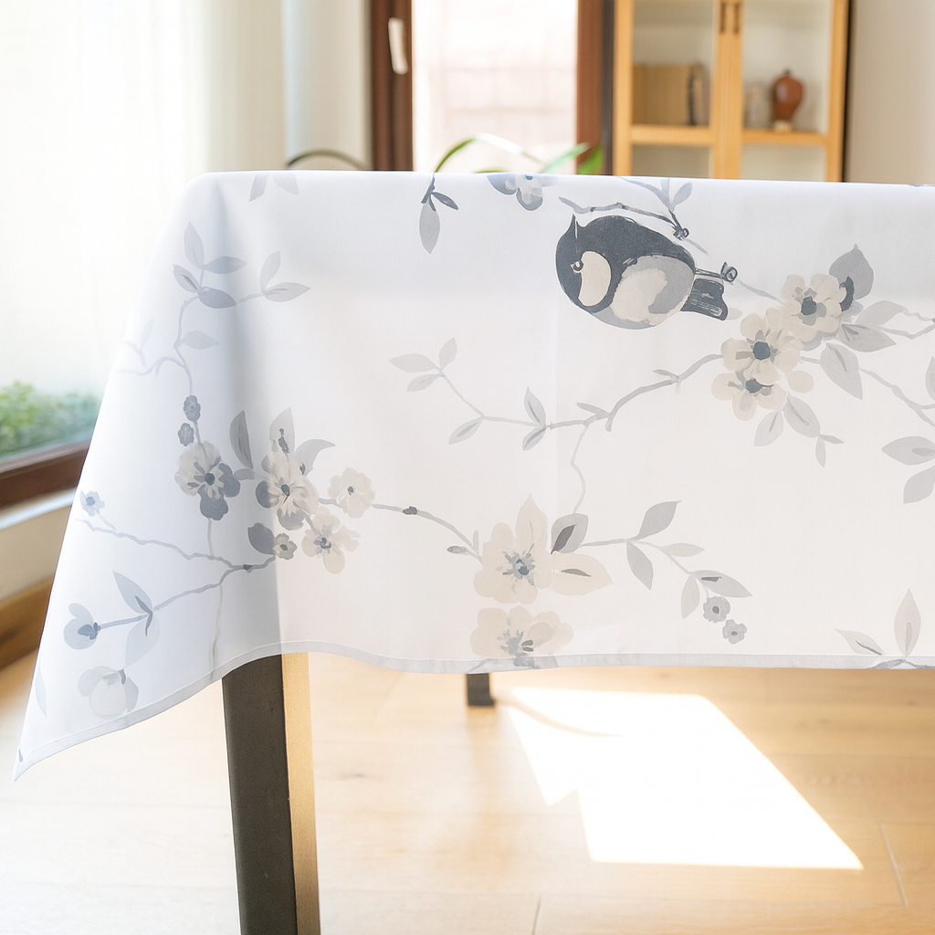 Mantel Rectangular Pajaritos Gris/ Repelente a Líquidos Resistente a Manchas 140x220 cms