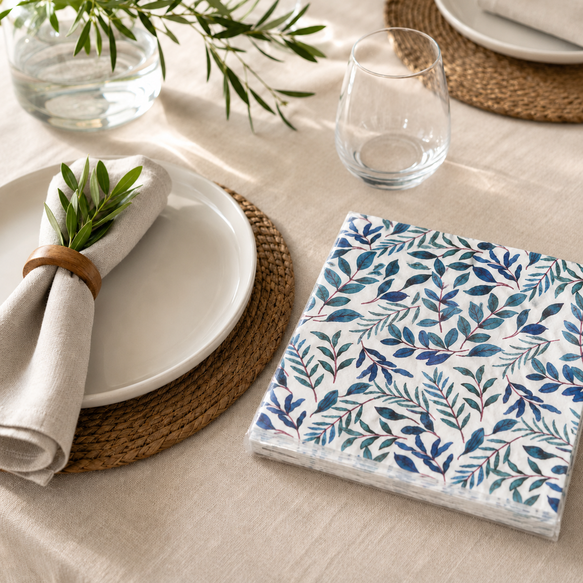 Servilletas Premium Papel · Hojas Azules · 20 unidades