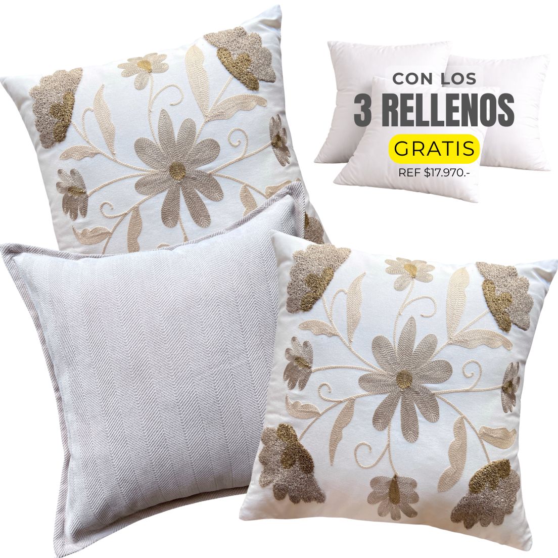 3 FUNDAS ESTELA Y BEIGE PESTAÑA + RELLENOS