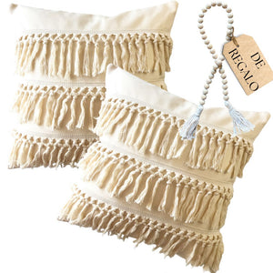 COMBO FUNDAS BOHO TIPO MACRAME CRUDO CUADRADA