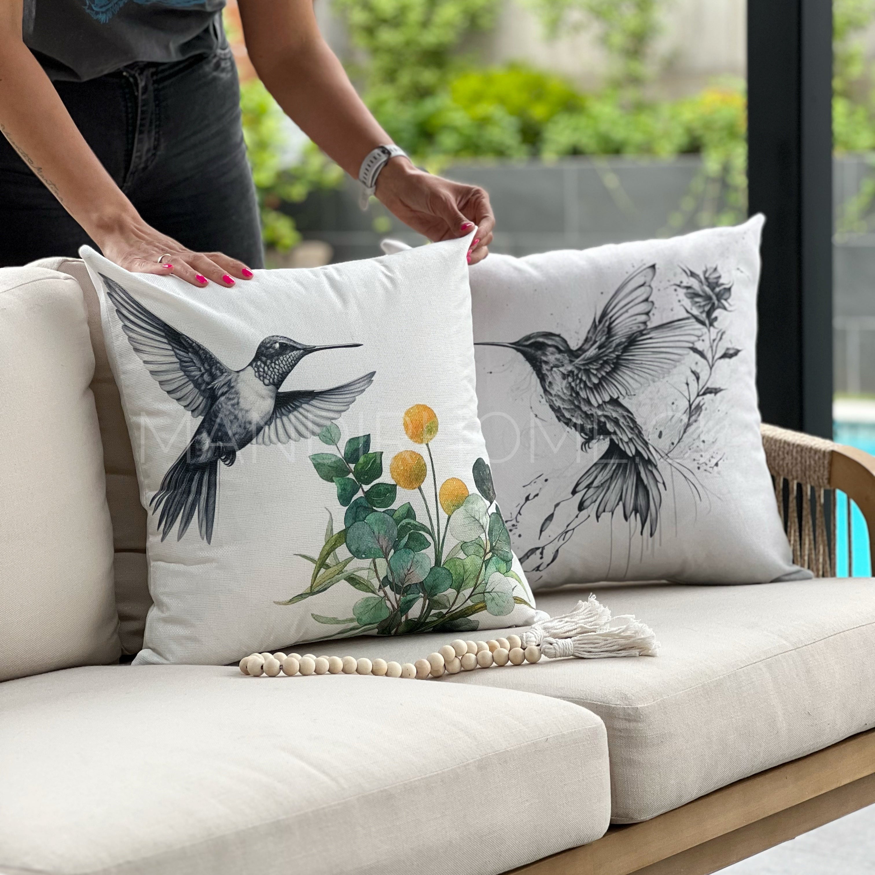 Funda de Cojín Estampada Grafito Color Colibrí