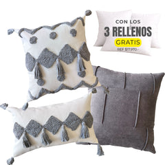 3 FUNDAS TRIBU GRIS + RELLENOS