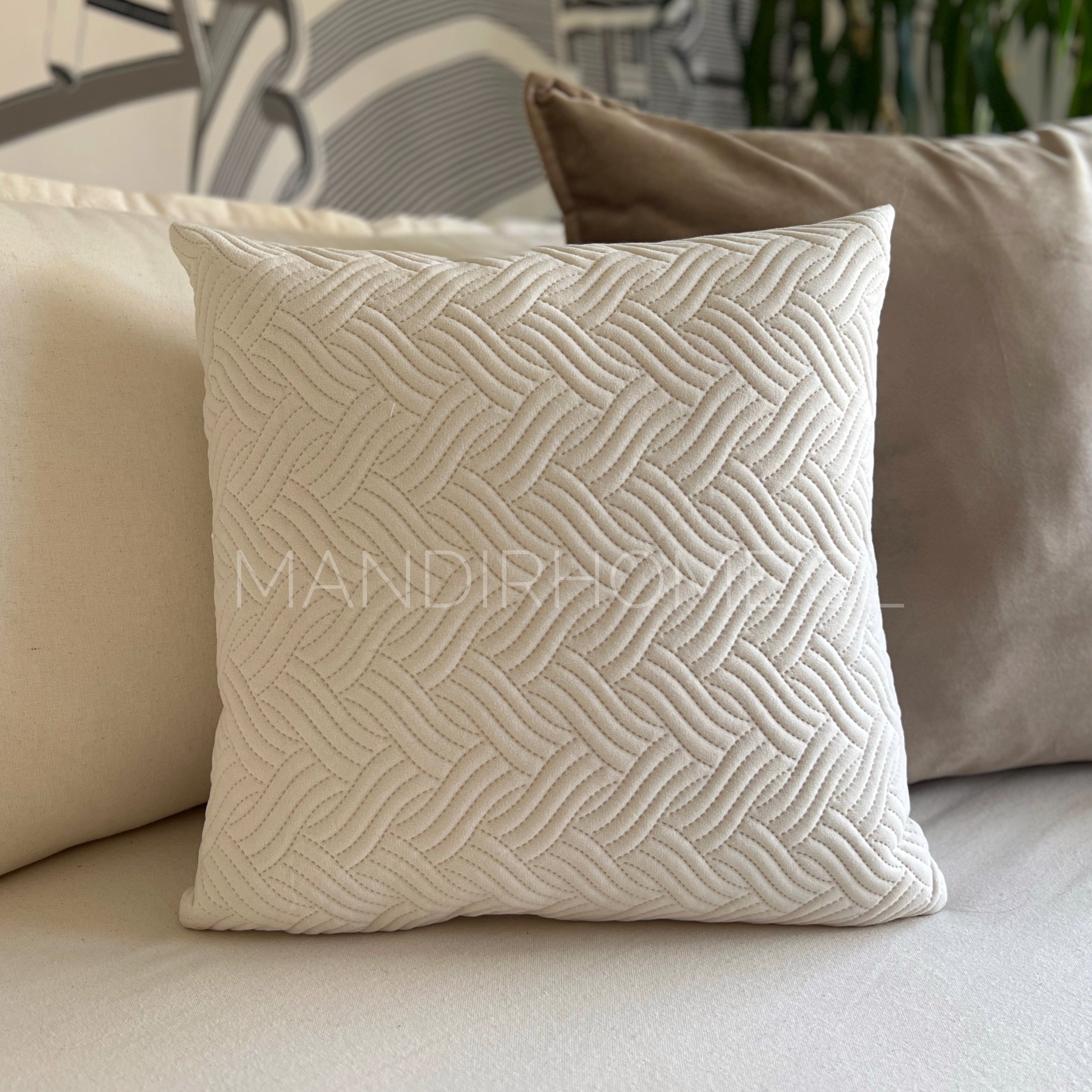 ¡Quedan 2! Funda de Cojín Terciopelo Costuras Trenza Blanco Invierno Cuadrada