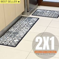 Set Alfombras de Cocina Mosaico Agua Mediterránea Antideslizante y Absorbente | Anticharcos y Lavables