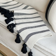 Piecera 2p/King Algodón Borlas Doble Negro 210x70cms