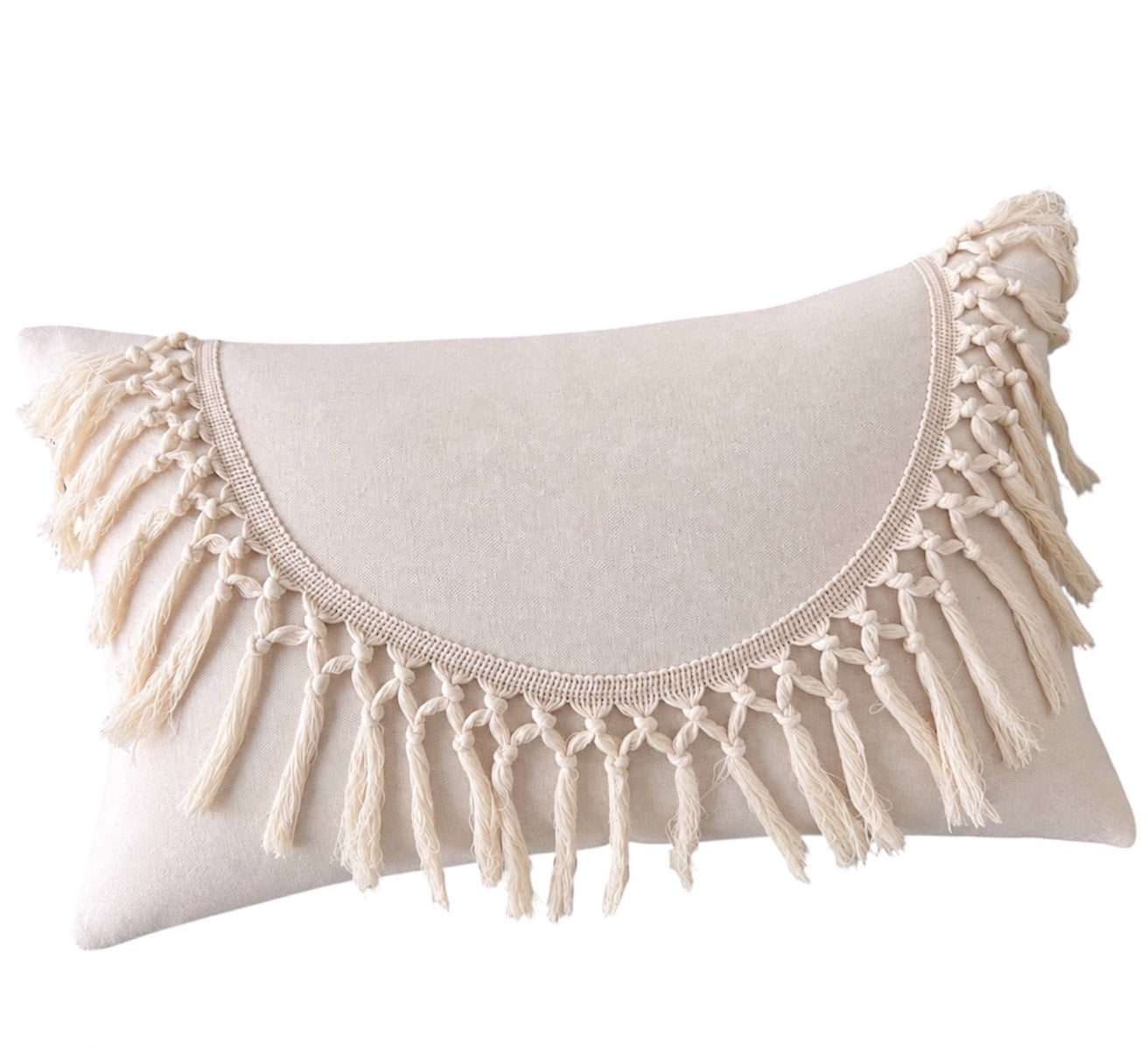 ¡Queda 1! Funda Cojín Boho Tipo Macrame Crudo Curva Rectangular