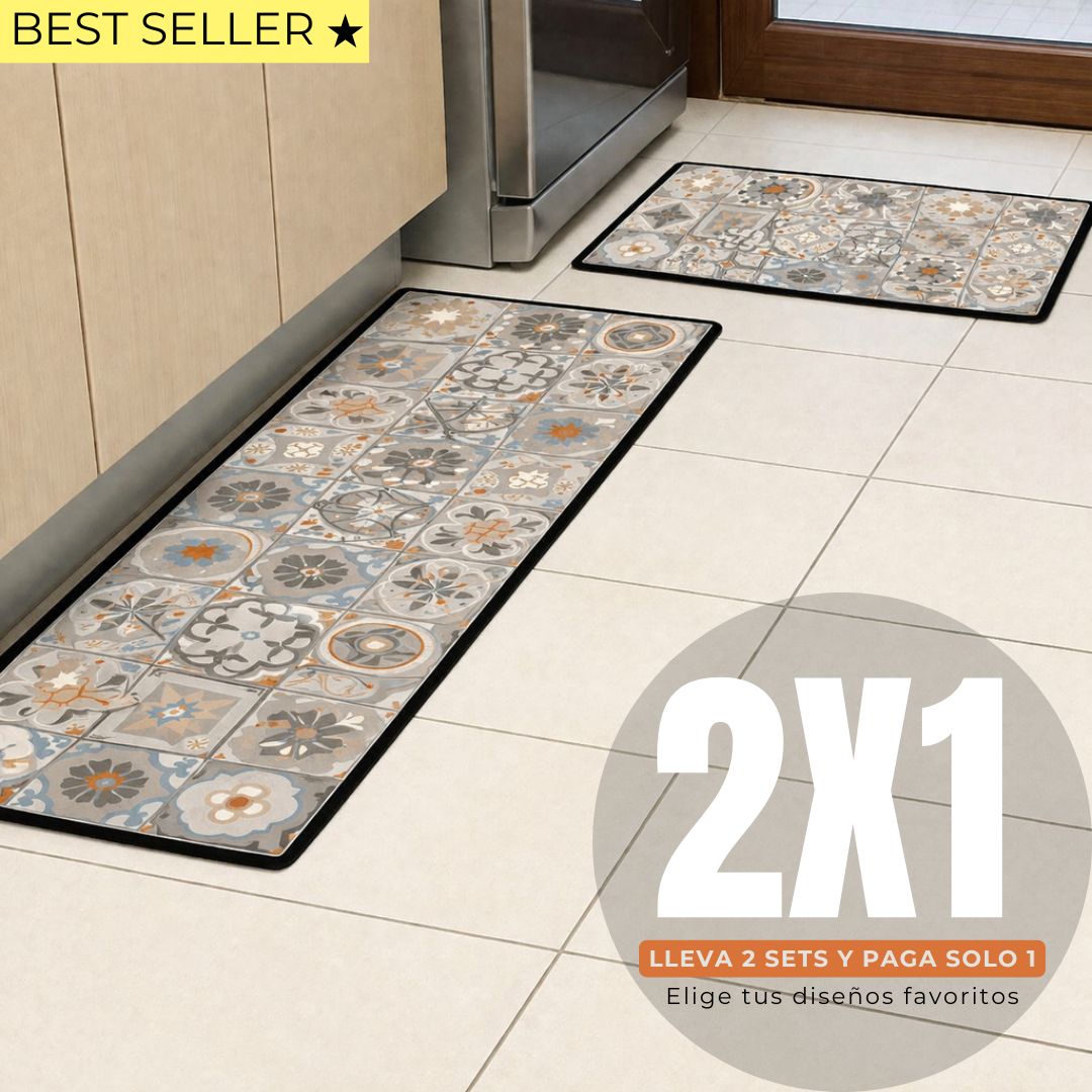 Set Alfombras de Cocina Mosaico Arena y agua Antideslizante y Absorbente | Anticharcos y Lavables