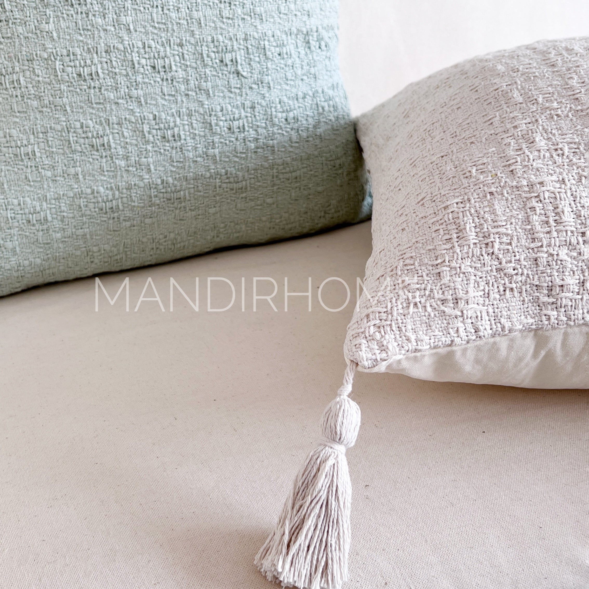 Funda de Cojín Algodón Tejido Rústico Menta Cuadrado