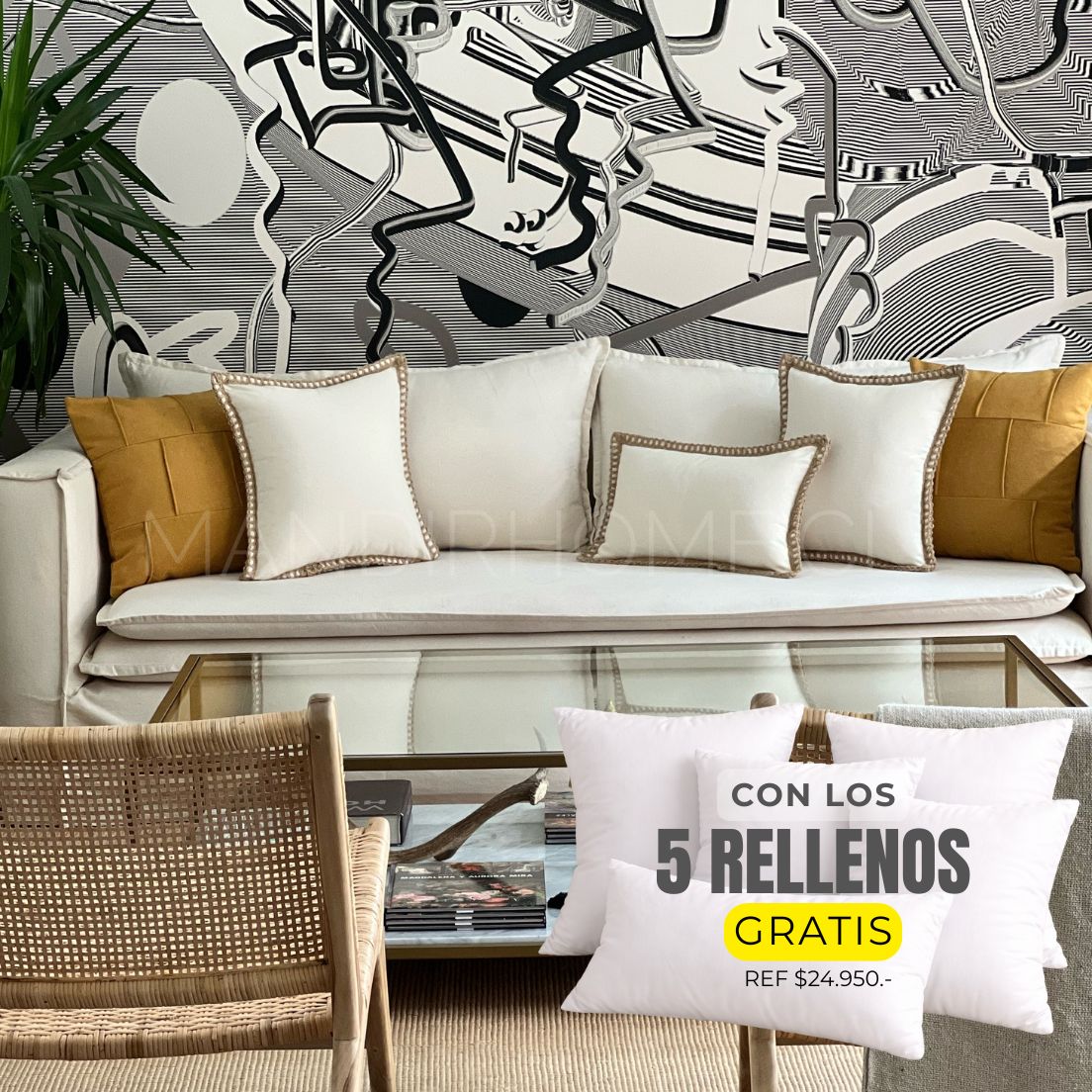 5 FUNDAS PREMIUM LINO YUTE Y PURO CAMEL + RELLENOS