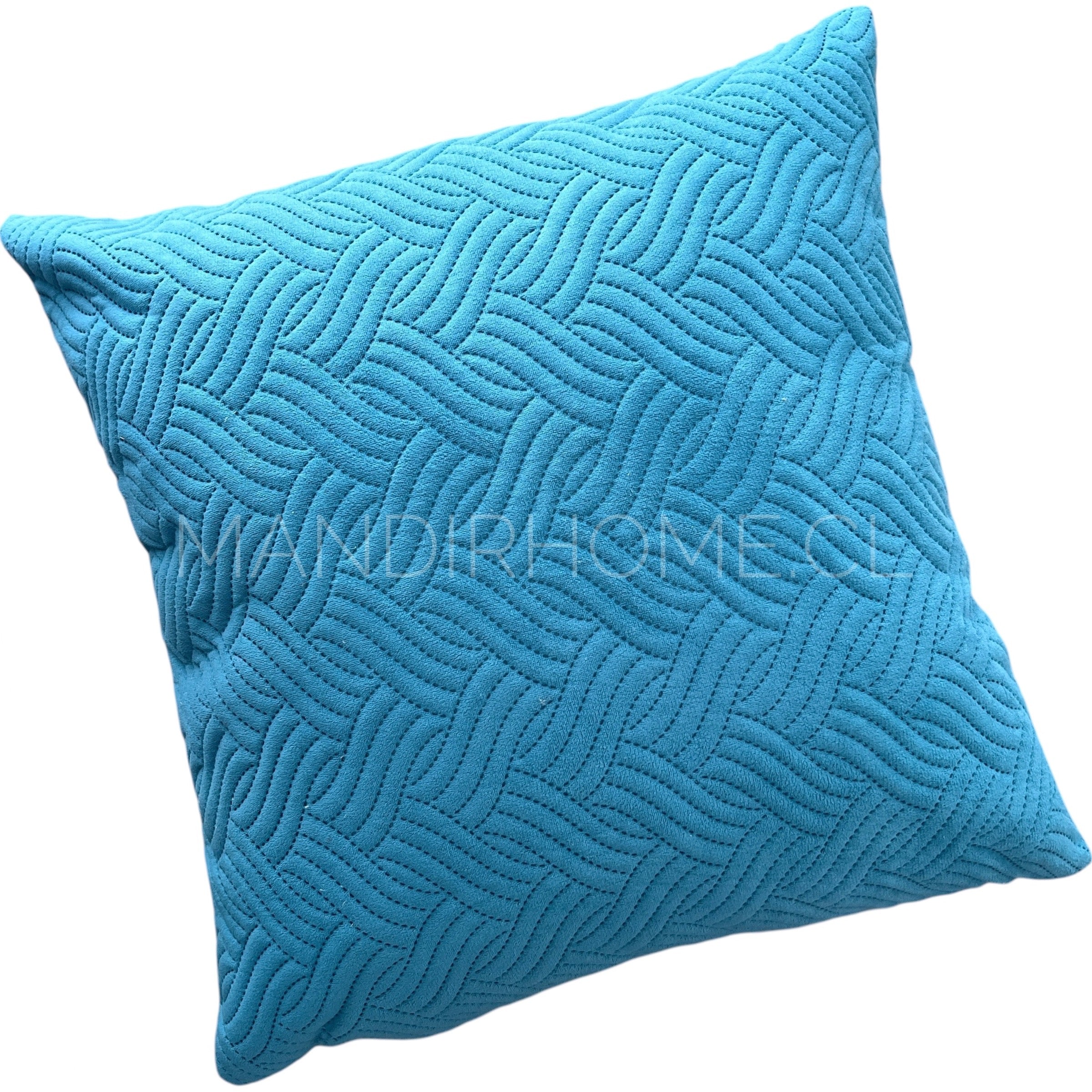¡Quedan 4! Funda Cojín Terciopelo Costuras Trenza Turquesa Cuadrada